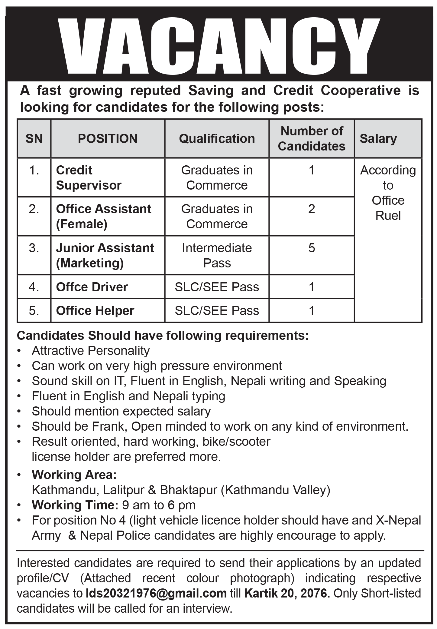 JOB VACANCY ! HURRY UP !!