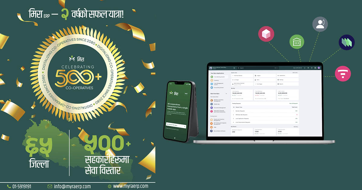 मिरा ईआरपीको २ वर्षे सफल यात्रा: ६५ जिल्लाका ५०० सहकारीमा सेवा विस्तार
