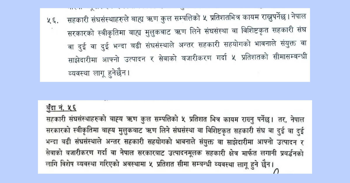 सहकारी विभागद्वारा एकीकृत निर्देशनको बुँदा नं ५६ मा संशोधन